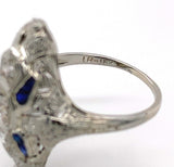 18k White Gold Art Deco Long Genuine Natural Diamond Filigree Ring (#J5584)