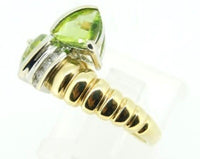 14k Gold Trillion Cut Genuine Natural Peridot and Diamond Bypass Ring (#J4241)