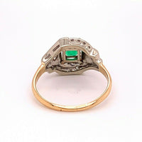 14k Gold Genuine Natural Emerald and Diamond Vintage Engraved Ring (#J4832)