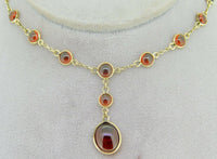 14k Yellow Gold 11 Genuine Natural Garnet Drop Necklace 7 Carats (#J4194)