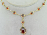 14k Yellow Gold 11 Genuine Natural Garnet Drop Necklace 7 Carats (#J4194)