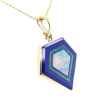 14k Yellow Gold Genuine Natural Opal Intarsia Inlay Pendant with Lapis (#J5581)