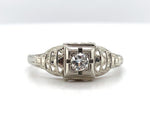 18k White Gold Filigree Genuine Natural Diamond Ring Chevron Like Design #J5946