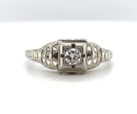 18k White Gold Filigree Genuine Natural Diamond Ring Chevron Like Design #J5946