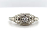 18k White Gold Filigree Genuine Natural Diamond Ring Chevron Like Design #J5946