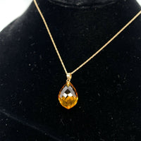 14k Yellow Gold Briolette Genuine Natural Citrine Pendant on Chain (#J5463)