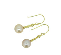 14k Yellow Gold 10mm Pink Pearl Dangle Earrings (#J4614)