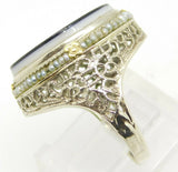 14k White Gold Filigree Ring with Black and White Stone Cameo (#J4295)