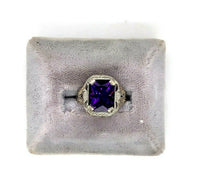 14k White Gold Art Deco Filigree 2.87ct Genuine Natural Amethyst Ring (#J5334)