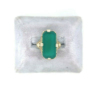 14k Yellow Gold Genuine Natural Chrysoprase Green Onyx Filigree Ring (#J5358)