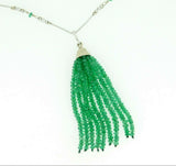 14k Gold Genuine Diamond Tassel Necklace with 18 Carats Emerald Beads (#J4480)