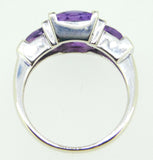 14k White Gold Ring with Three Specialty Cut Genuine Natural Amethysts (#J4285)