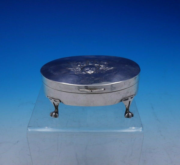 William Comyns English Sterling Silver Jewelry Box w/Velvet Wood Cherubs (#3813)