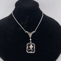 10k White Gold Black Onyx Art Deco Pendant Jewelry (#J5662)
