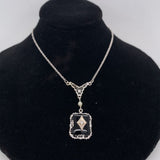 10k White Gold Black Onyx Art Deco Pendant Jewelry (#J5662)