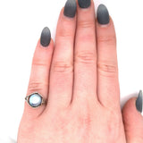 14k White Gold Art Deco 8.8mm Blue Akoya Pearl Ring (#J5518)
