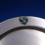 Judaica Sterling Silver Cup Plate w/ Applied Turquoise Stones 4 1/2" Dia (#4761)