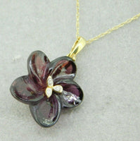 14k Yellow Gold Carved Genuine Natural Garnet Flower Pendant (#J3130)