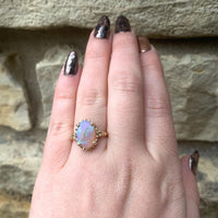 2.96ct Genuine Natural Opal 14k Yellow Gold Ring with Decorative Setting #J6080