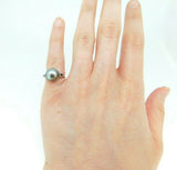 Art Deco 14k White Gold Pistachio Grey South Sea Pearl Ring (#J5037)