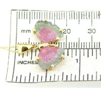 14k Yellow Gold Watermelon Genuine Natural Tourmaline Butterfly Pendant (#5020)