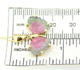 14k Yellow Gold Watermelon Genuine Natural Tourmaline Butterfly Pendant (#5020)