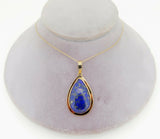18k Gold Genuine Natural Lapis Pendant with 14k Gold Chain (#J4093)