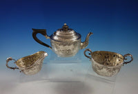 German .800 Silver Tea Set 3pc Figural Repoussed Cupids and Flowers  (#2902)