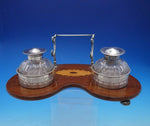 Goodnow and Jenks Sterling Silver Inkwell w/ Glass Inlaid Wood c.1893-1905 #4325