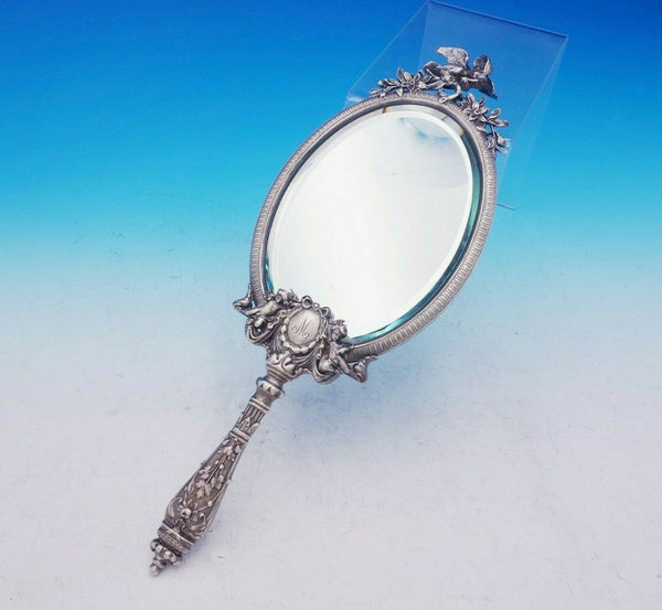 Tiffany and Co Sterling Silver Hand Mirror Early Union Square Birds Cherub #3764