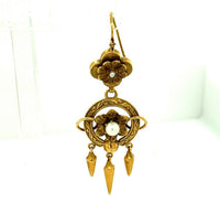 14k Victorian Pearl Dangle Drop Earrings (#J4780)