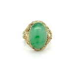 14k Yellow Gold Arts and Crafts Jade Ring Handmade (#J5447)