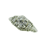 Art Deco 18k White Gold Genuine Natural Diamond Filigree Ring .56ct (#J2360)