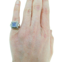 Modern 14k White Gold Square Genuine Natural Chalcedony Ring w/Diamonds (#J3603)
