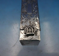 .950 Silver Lipstick Case with Crown and Mirror Hand Engraved 2 1/4" (#6808)