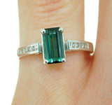 14k White Gold 1.23ct Teal Genuine Natural Tourmaline and Diamond Ring (#J4584)