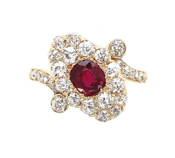 14k Yellow Gold GIA .71ct Genuine Natural Ruby and Diamond Ring Antique (#J6153)