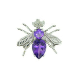 14k White Gold Bee Fly Insect Genuine Natural Amethyst Pin Pendant (#J4556)