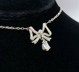 Platinum Edwardian Bow Necklace with 1ct Genuine Natural Diamond (#J5500)