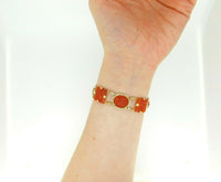 14k Yellow Gold Chinese Export Carved Carnelian Bracelet (#J5061)