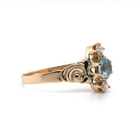 10k Yellow Gold Victorian Genuine Natural Aquamarine and Diamond Ring (#J5560)