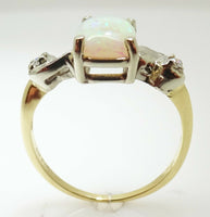 14K Gold .87ct Cushion Cut Genuine Natural Opal Ring with Diamonds (#J3317)