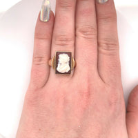 10k Yellow Gold Victorian Genuine Natural Agate Stone Cameo Ring (#J5411)