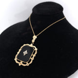 10k Yellow Gold Vintage Genuine Natural Black Onyx and Diamond Pendant (#J5637)