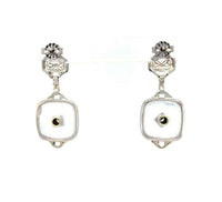 14k White Gold Art Deco Genuine Natural Rock Crystal Quartz Earrings (#J5504)