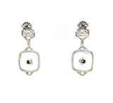 14k White Gold Art Deco Genuine Natural Rock Crystal Quartz Earrings (#J5504)