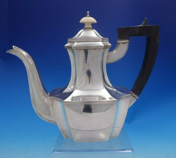 Gebelein Sterling Silver Tea Pot Ebony Handle Bone Finial 8" Tall x 10" (#4016)