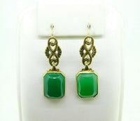 Retro 14k Yellow Gold Dangle Genuine Natural Chrysoprase Earrings (#J4612)