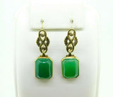 Retro 14k Yellow Gold Dangle Genuine Natural Chrysoprase Earrings (#J4612)