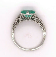 Art Deco 14k White Gold Filigree 1.41ct Genuine Natural Emerald Ring (#J4830)